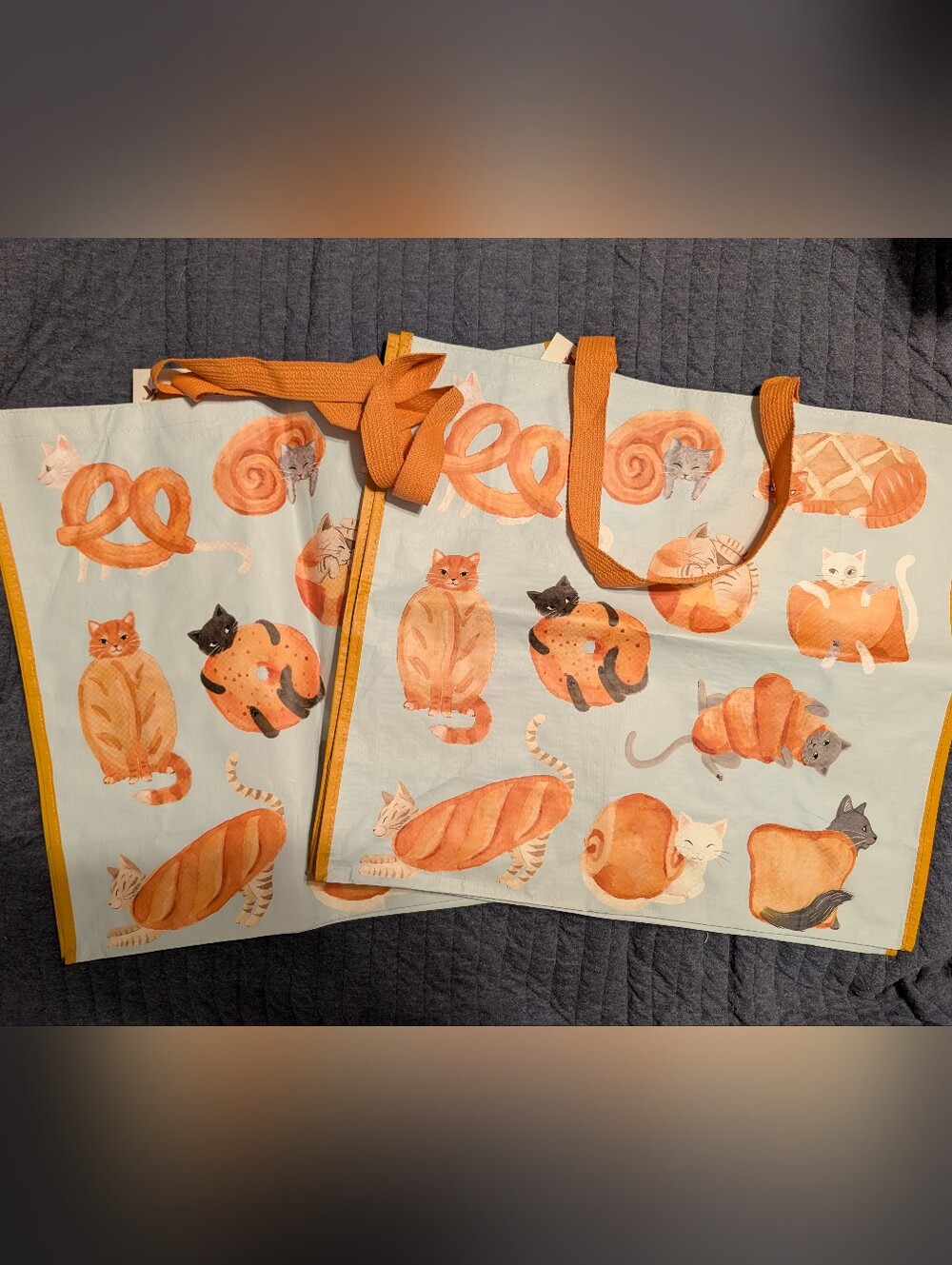Cute Cats as Baked Goods Croissant Bagel Pretzel Loaf TJ Maxx 2 Tote Bags